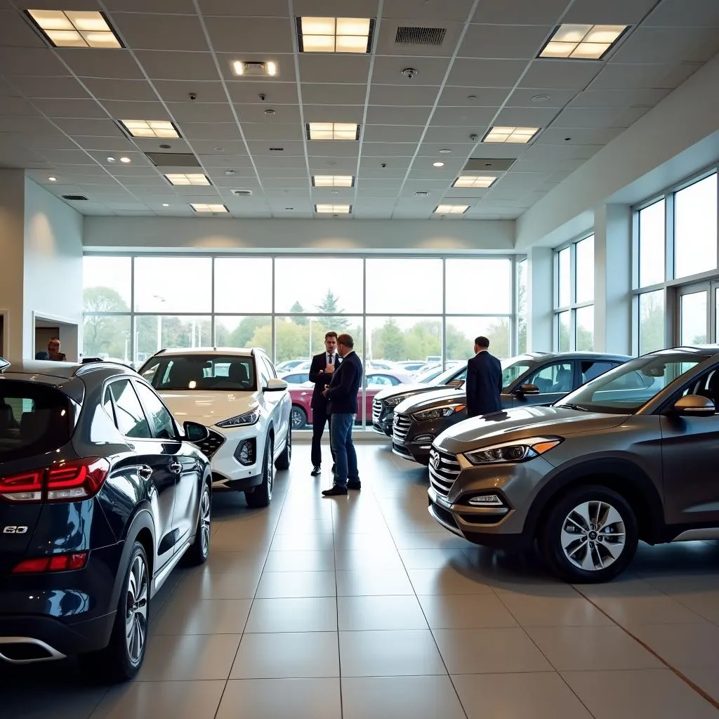 Customers exploring cars at Centereach Hyundai dealership