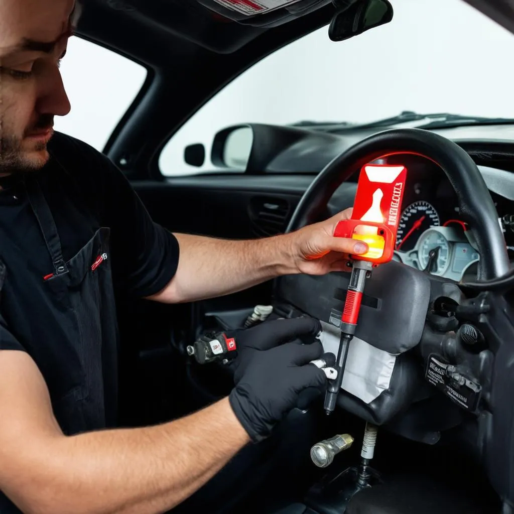 Certified Mechanic Fixing an Airbag Light