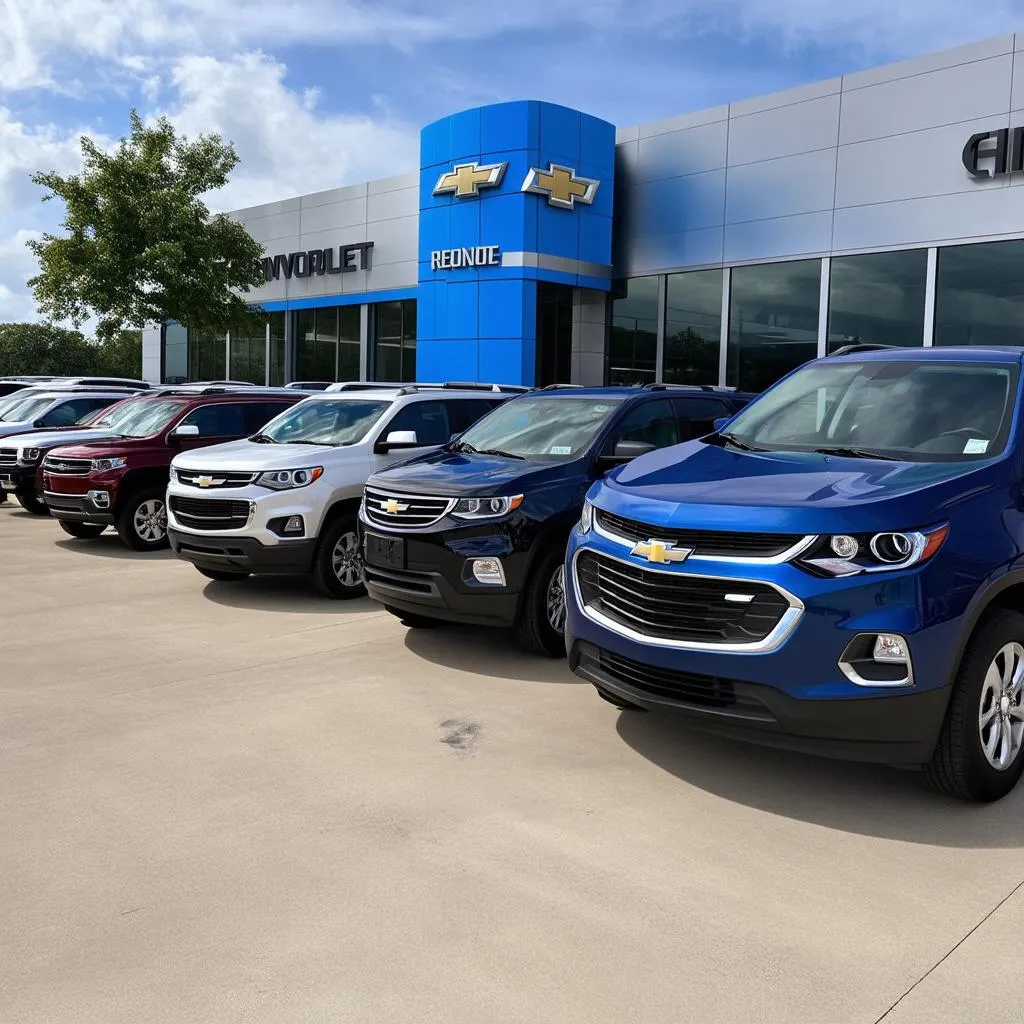 Diverse lineup of Chevrolet cars at a dealership