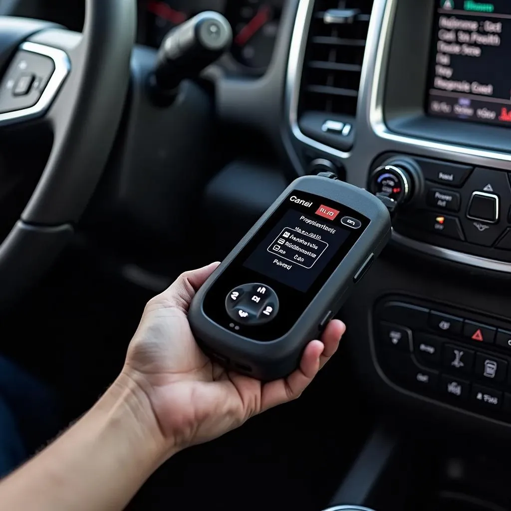 Chevy OBD reader connected to a car's OBD port