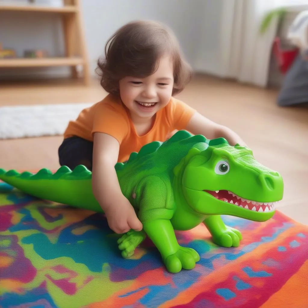 Child Playing Dinosaur Pull Back Car