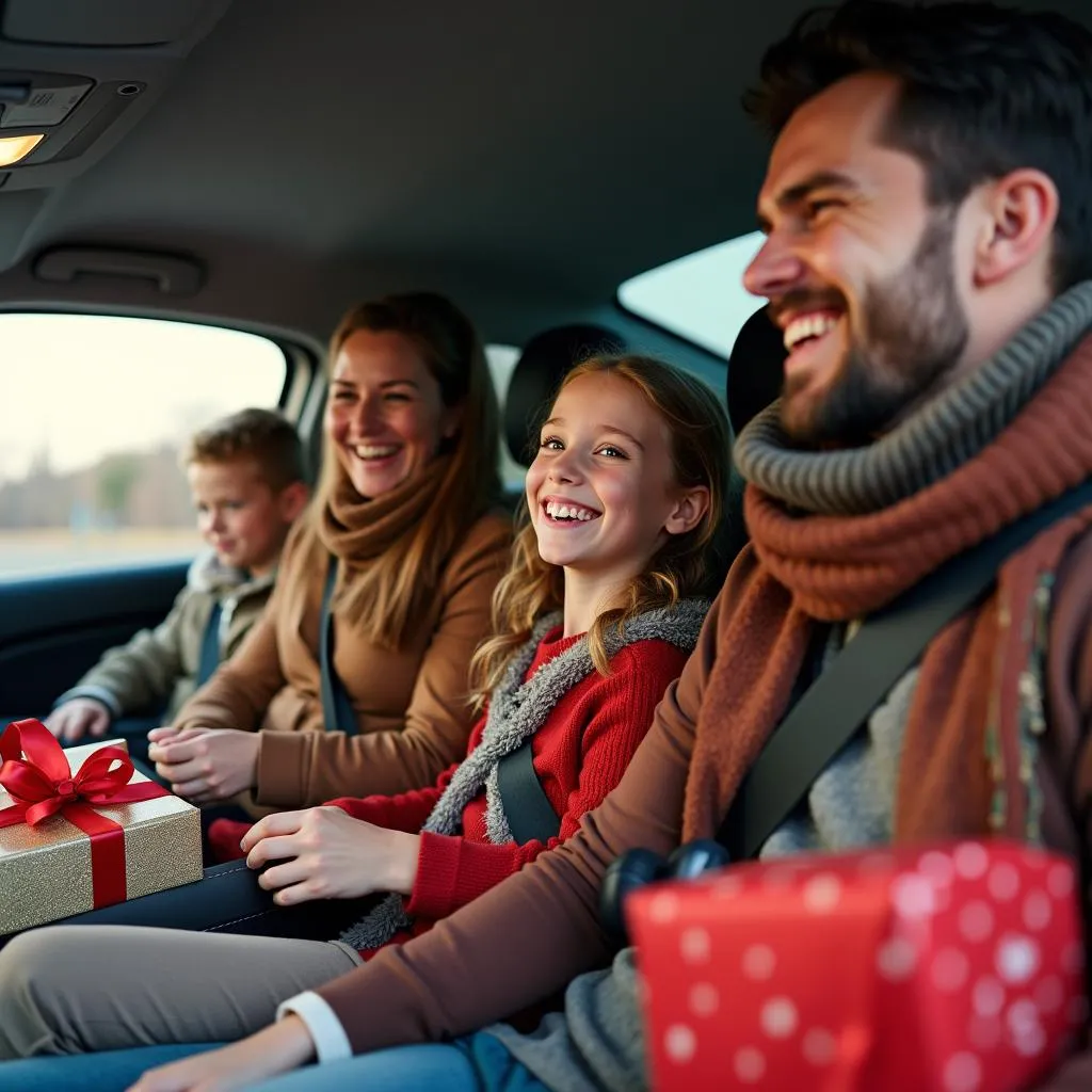 Family Playing Christmas Car Games