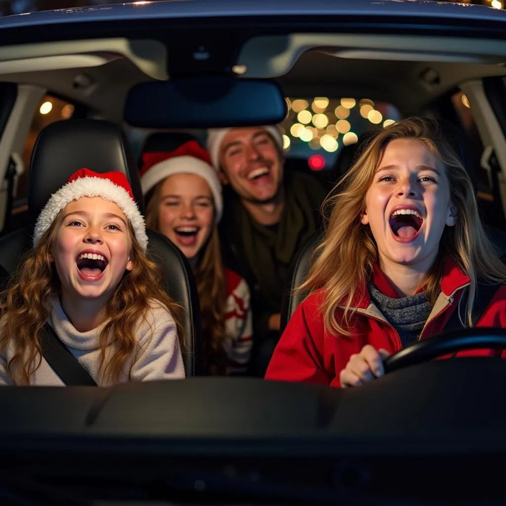 Family Playing Name That Christmas Tune in the Car