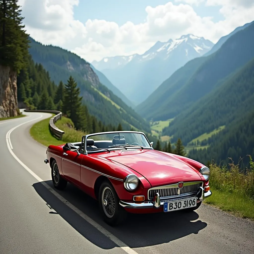 Classic British Sports Car Parked on a Winding Road