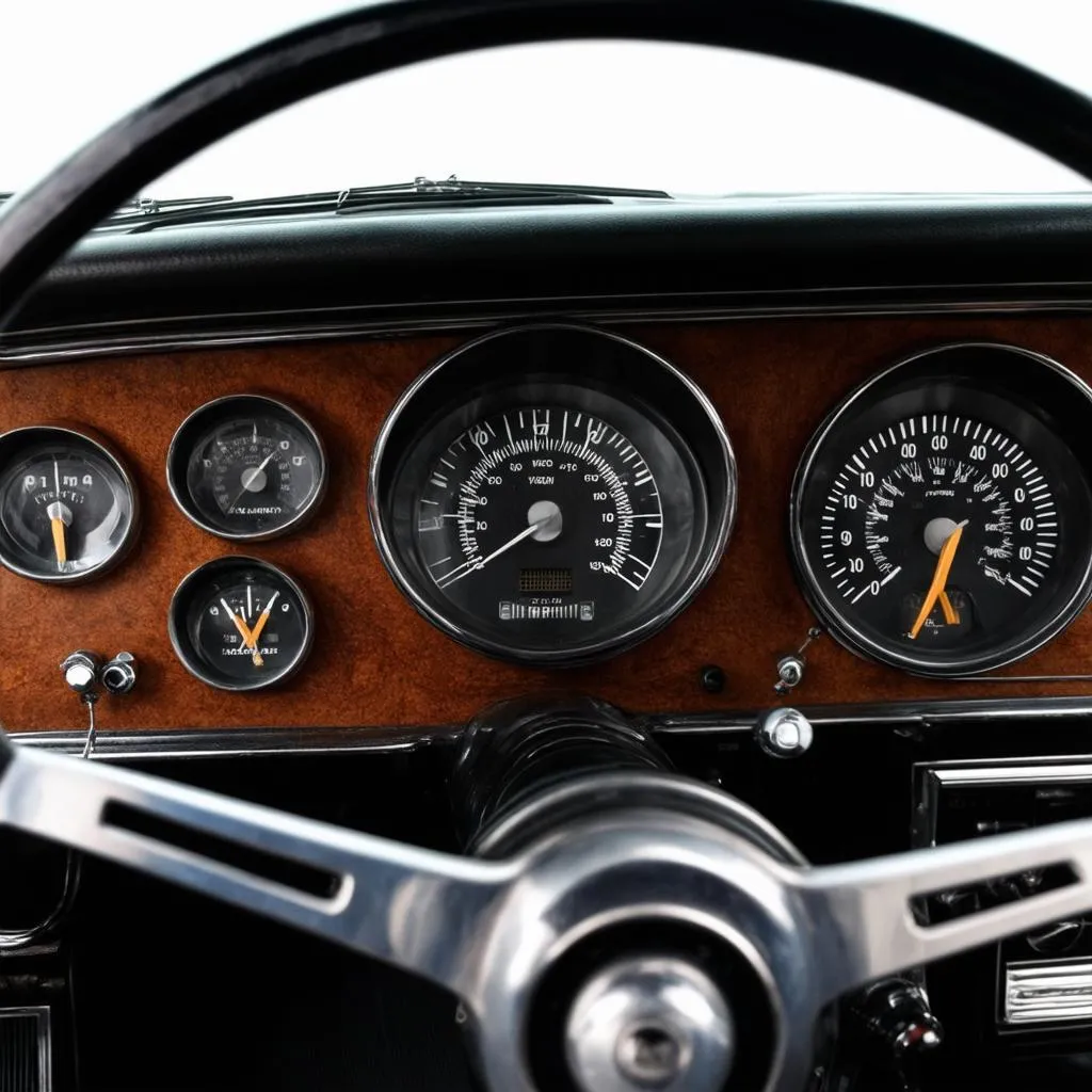 A classic car dashboard featuring a wideband gauge