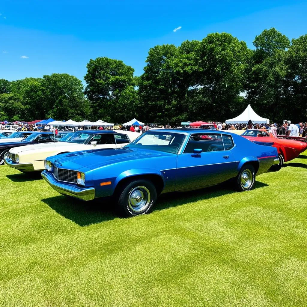 Classic Cars Lined Up at a Car Show in North Carolina