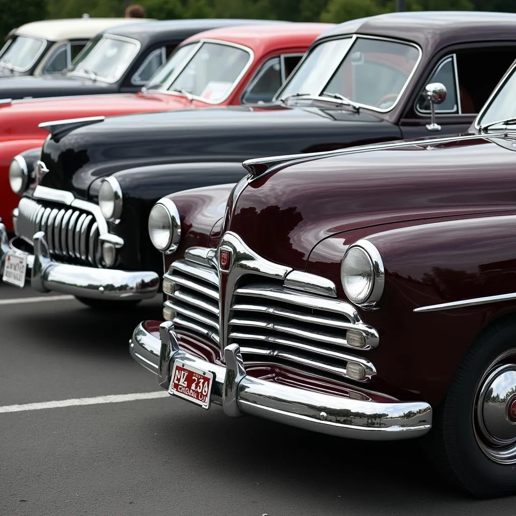 Classic cars lined up for display