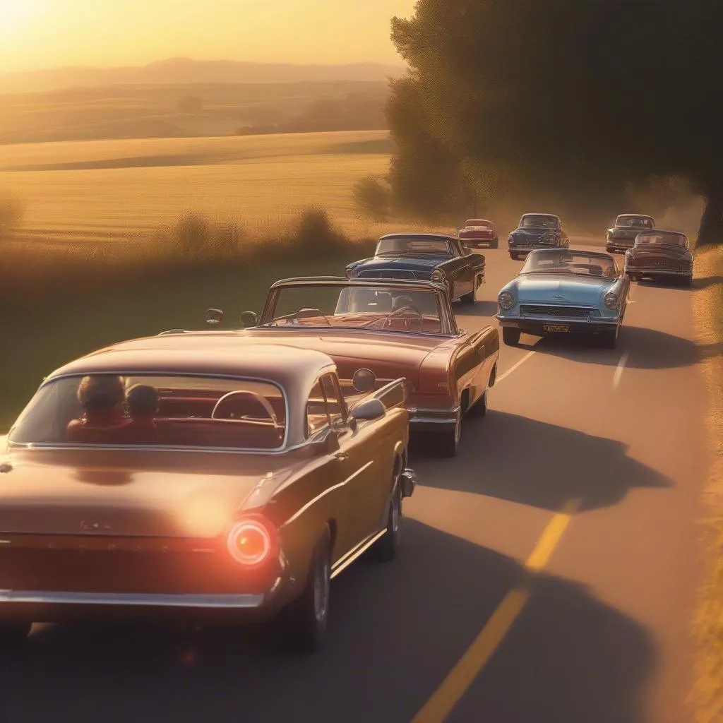 Classic cars on the road