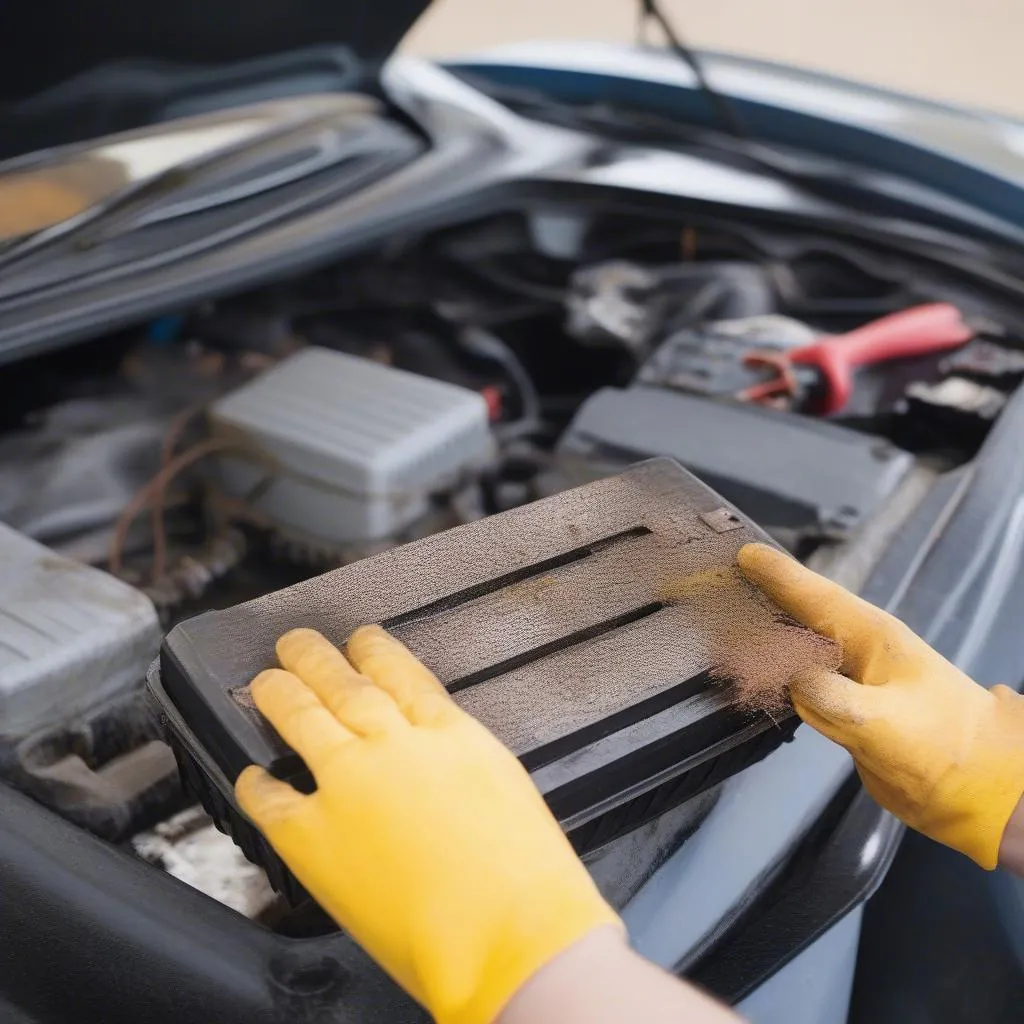 Cleaning car battery top post