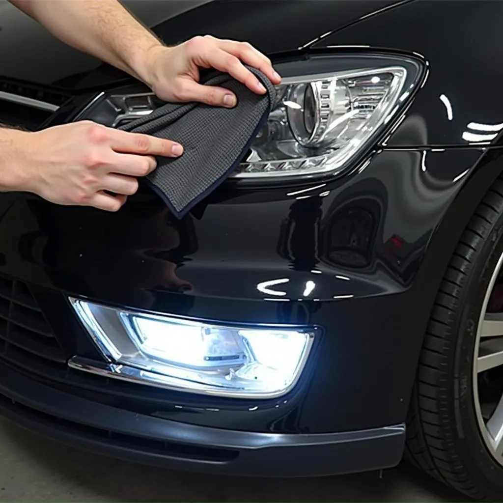 Cleaning car tail lights with a microfiber cloth