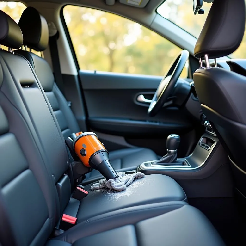 Person meticulously cleaning the interior of their car to eliminate fruit flies