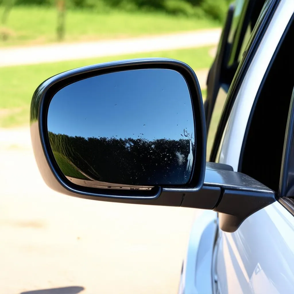 Close up of side mirror on a club car