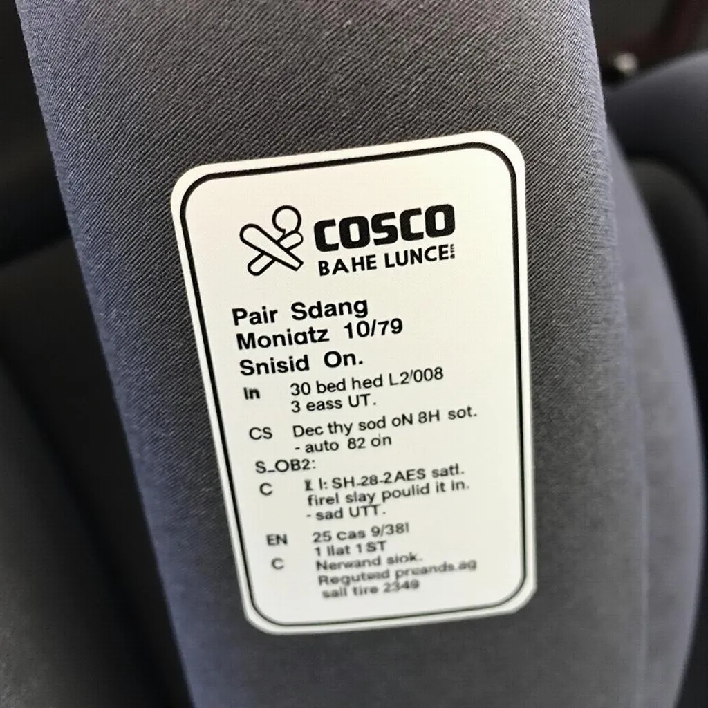 COSCO car seat model number label