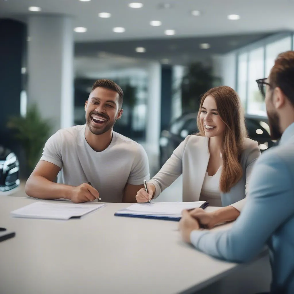 Couple Signing Car Loan Documents