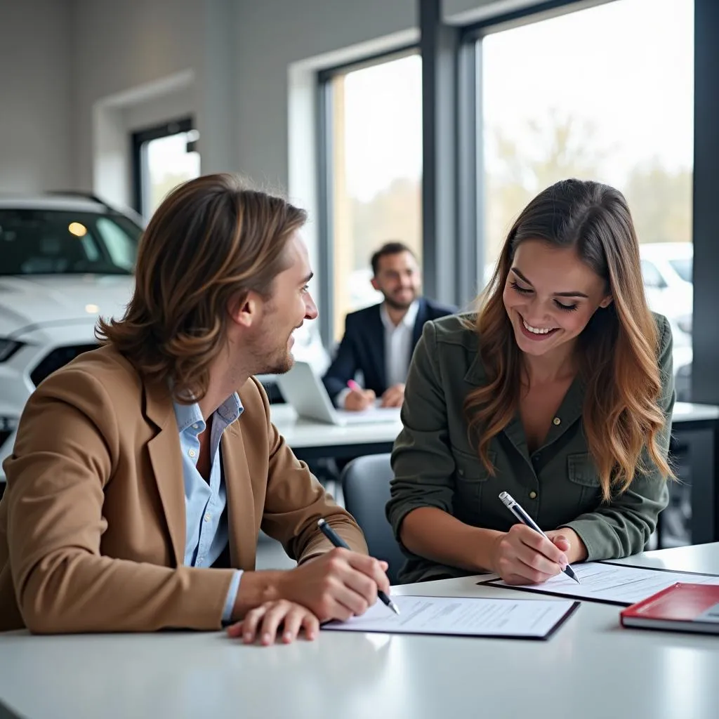 Couple Signing Car Loan Documents Garland TX