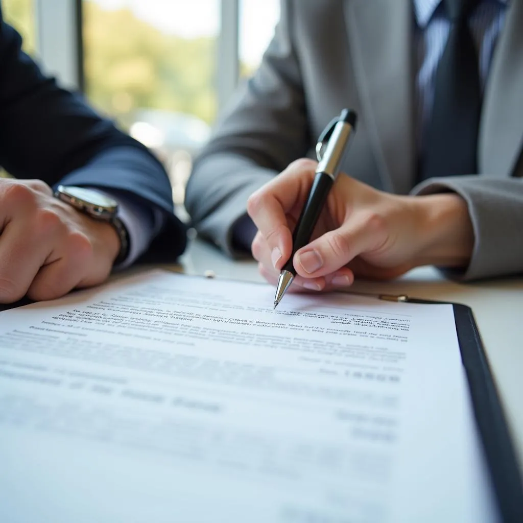 Customer signing car loan documents 