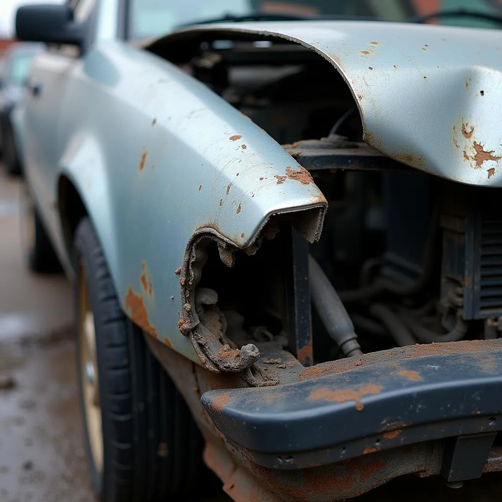 Car with a Damaged Frame Rail after an Accident