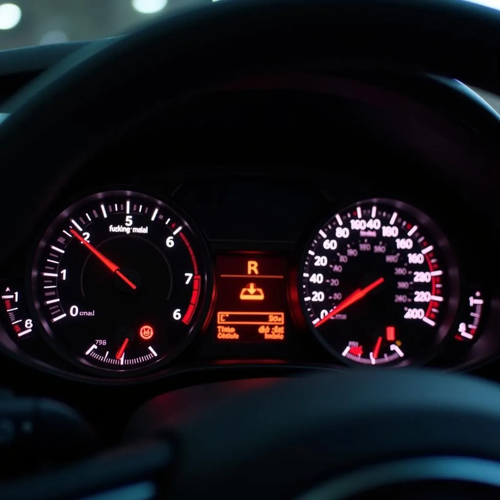 Dashboard warning lights illuminated in a European car