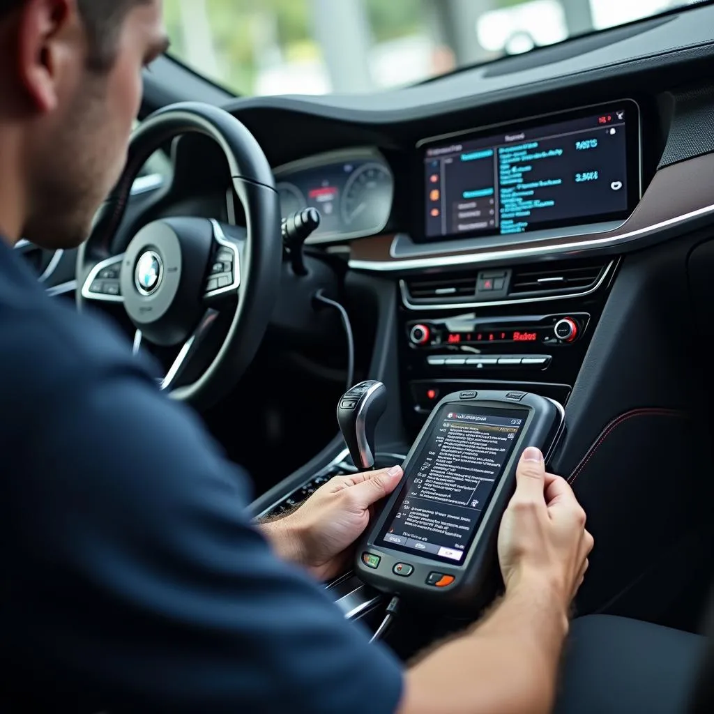 Dealer-level scanner diagnosing a European car