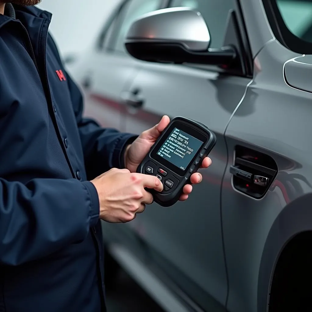 Mechanic Using Dealer Scanner on European Car