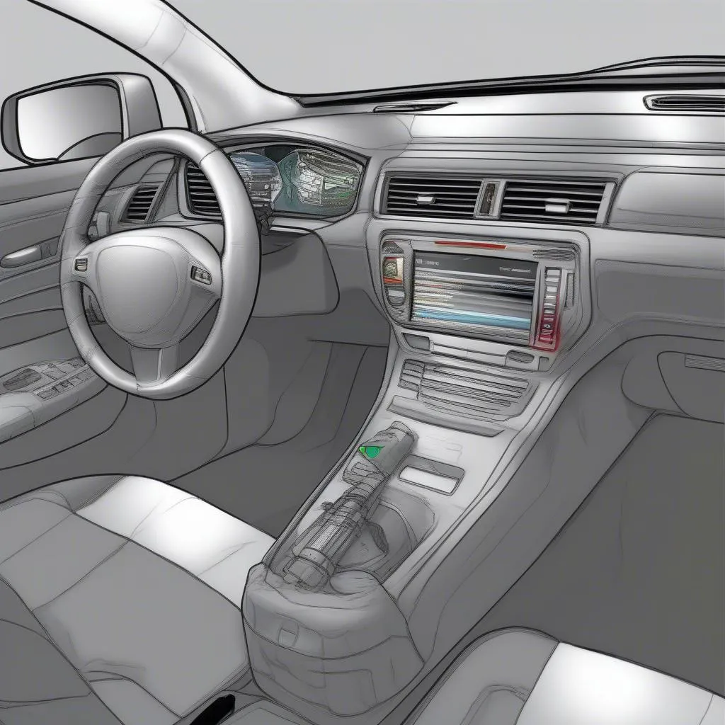 A close-up image of a Dealer Scanner connected to a car's diagnostic port