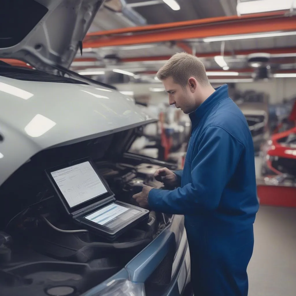 Dealer scanner used for diagnostics on a European car