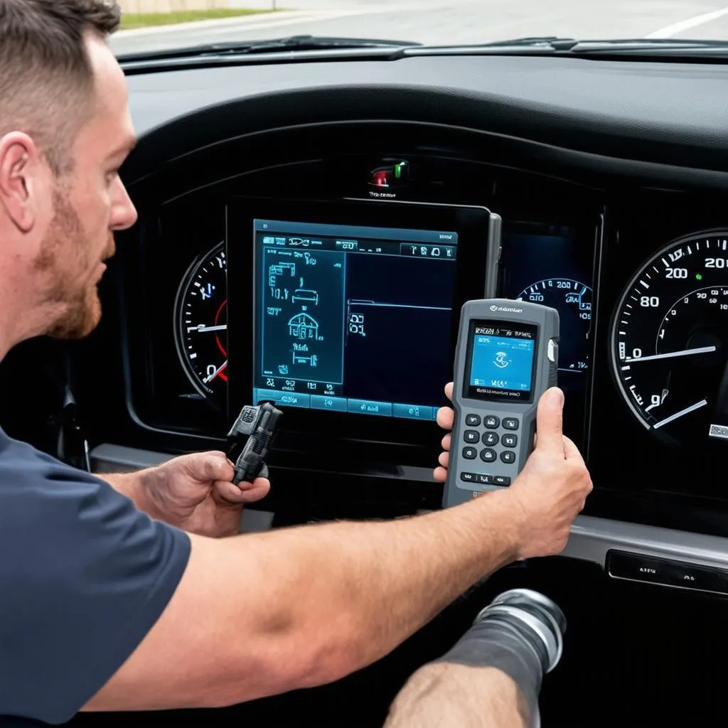 A dealer-level scan tool being used to diagnose a car