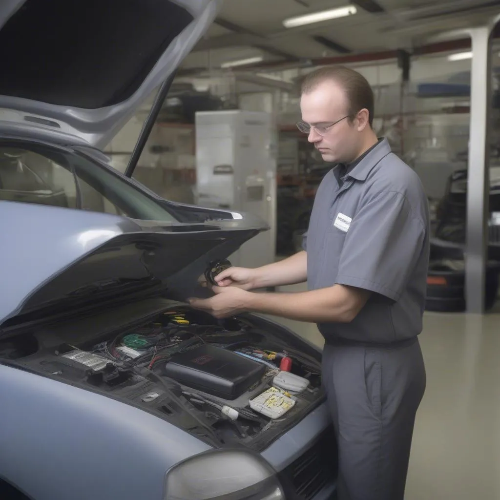 A dealer scanner being used to diagnose a problem in a European car