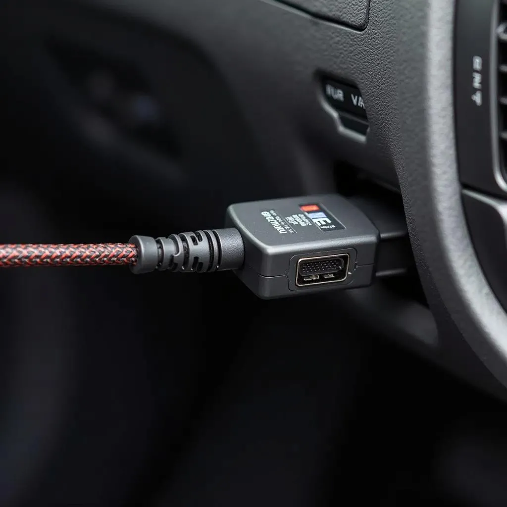 Diablo Predator OBD Cable Connected to a Car's OBD-II Port