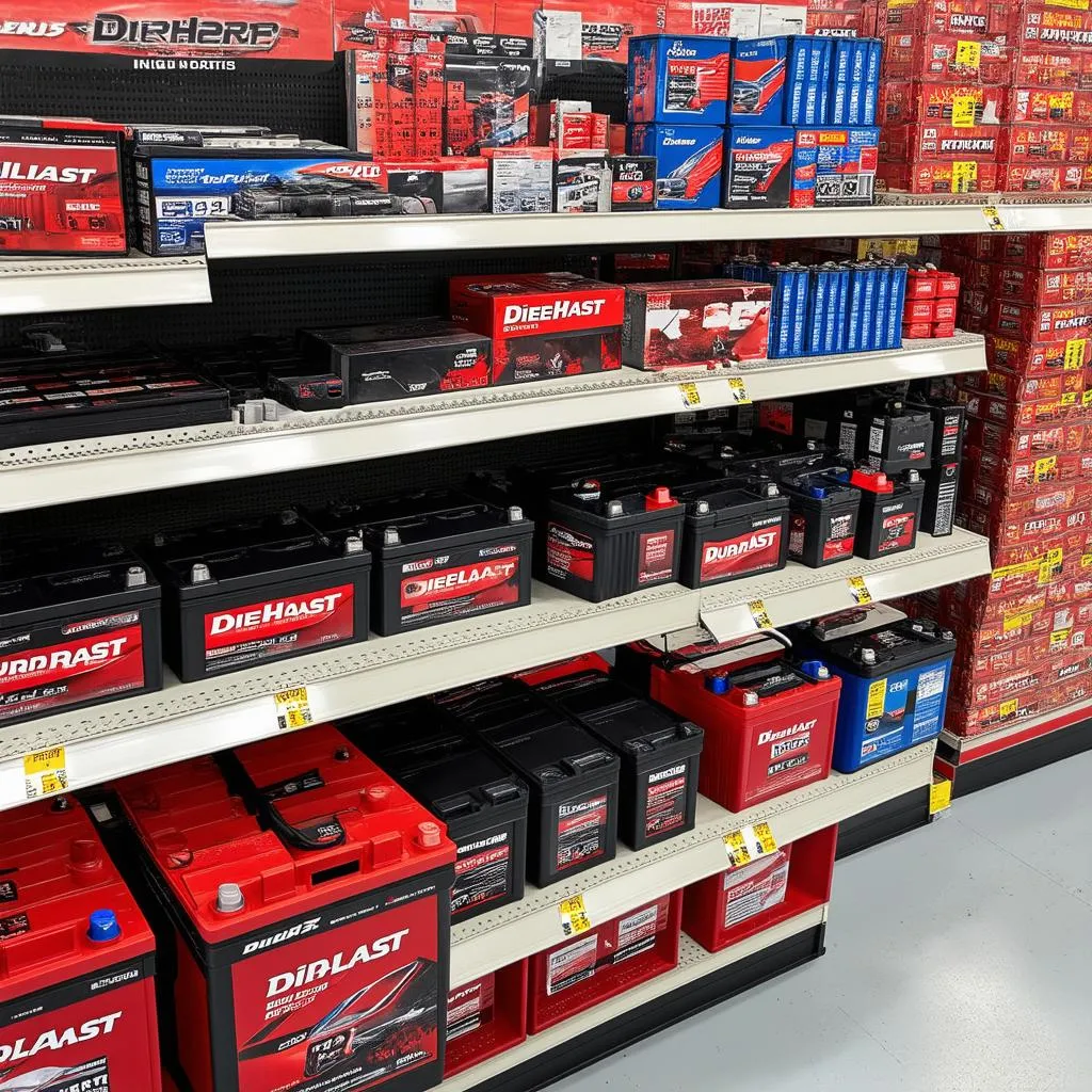 Car Batteries on Shelves