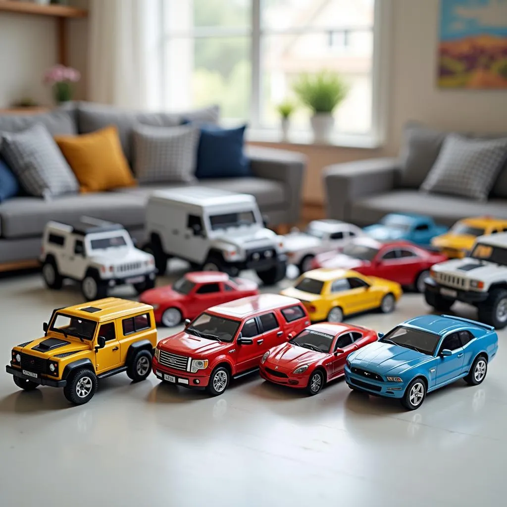 Various scale remote control cars lined up