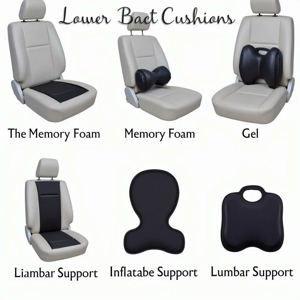 A collection of different types of lower back car seat cushions