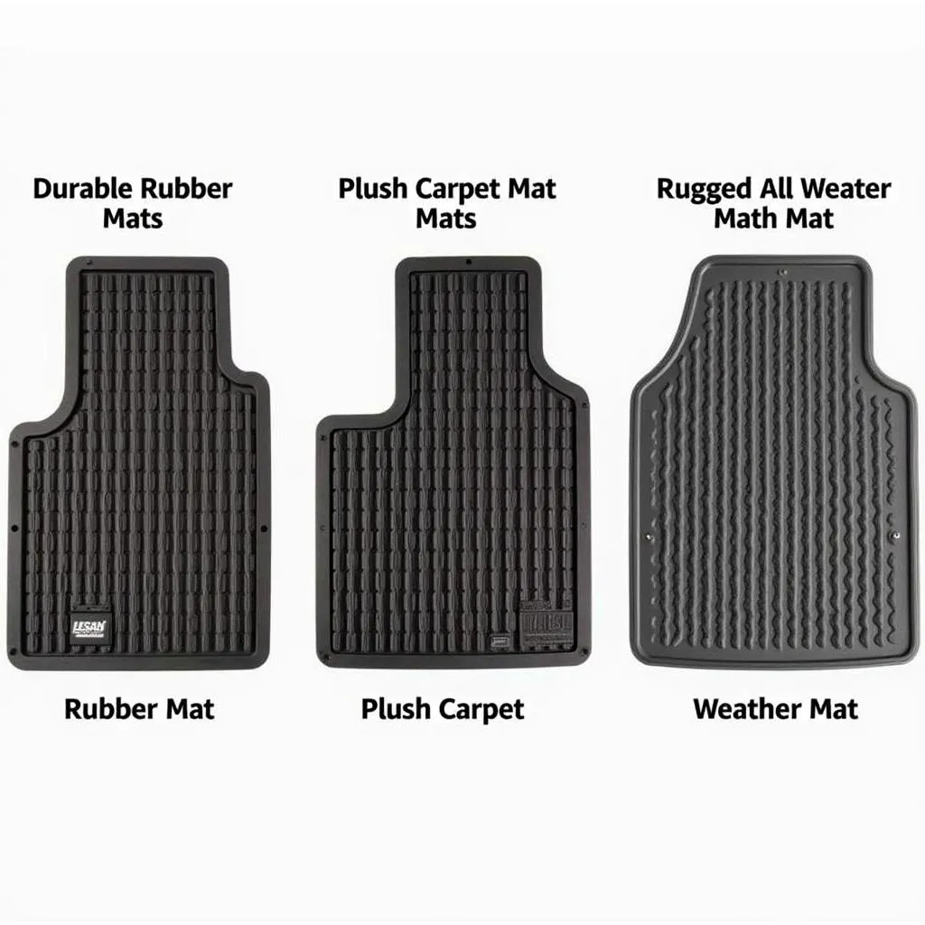 Different types of Nissan Pathfinder car mats: rubber, carpet, and all-weather.