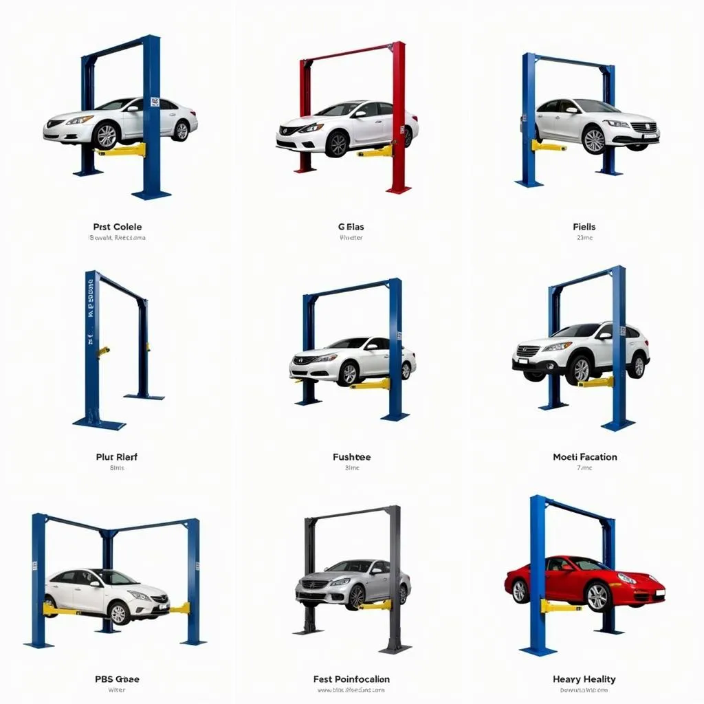 Various models of two-post car lifts for different needs