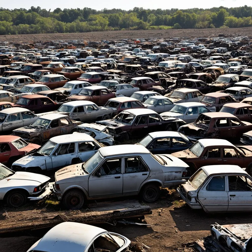 Junkyard full of old cars