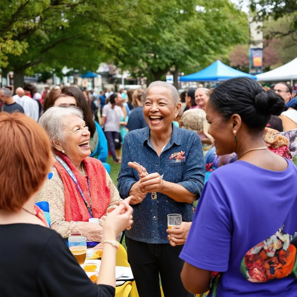 A diverse group of people of different ages and backgrounds gathering together for a community event