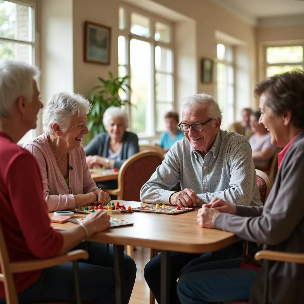 Diverse Group of Seniors Socializing at Day Care