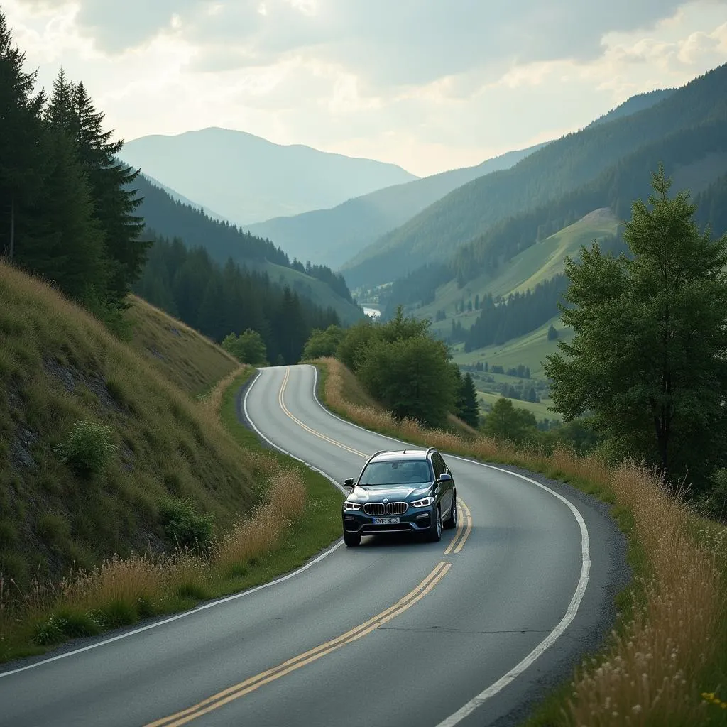 Driving a rental car in the Serbian countryside