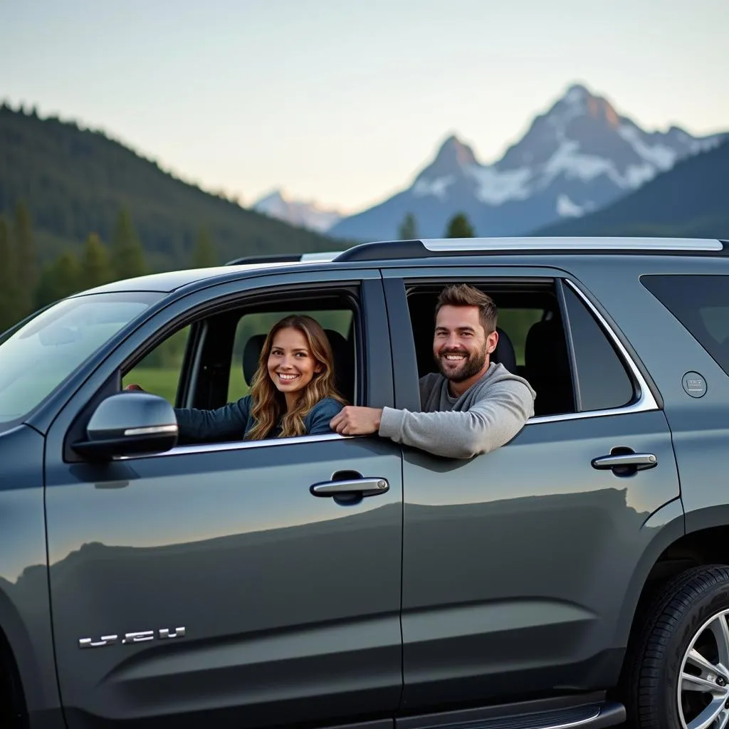 Couple test driving a new car in Eagle River, Alaska