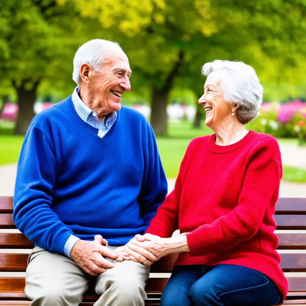 An elderly couple holds hands, symbolizing love and support during their golden years.