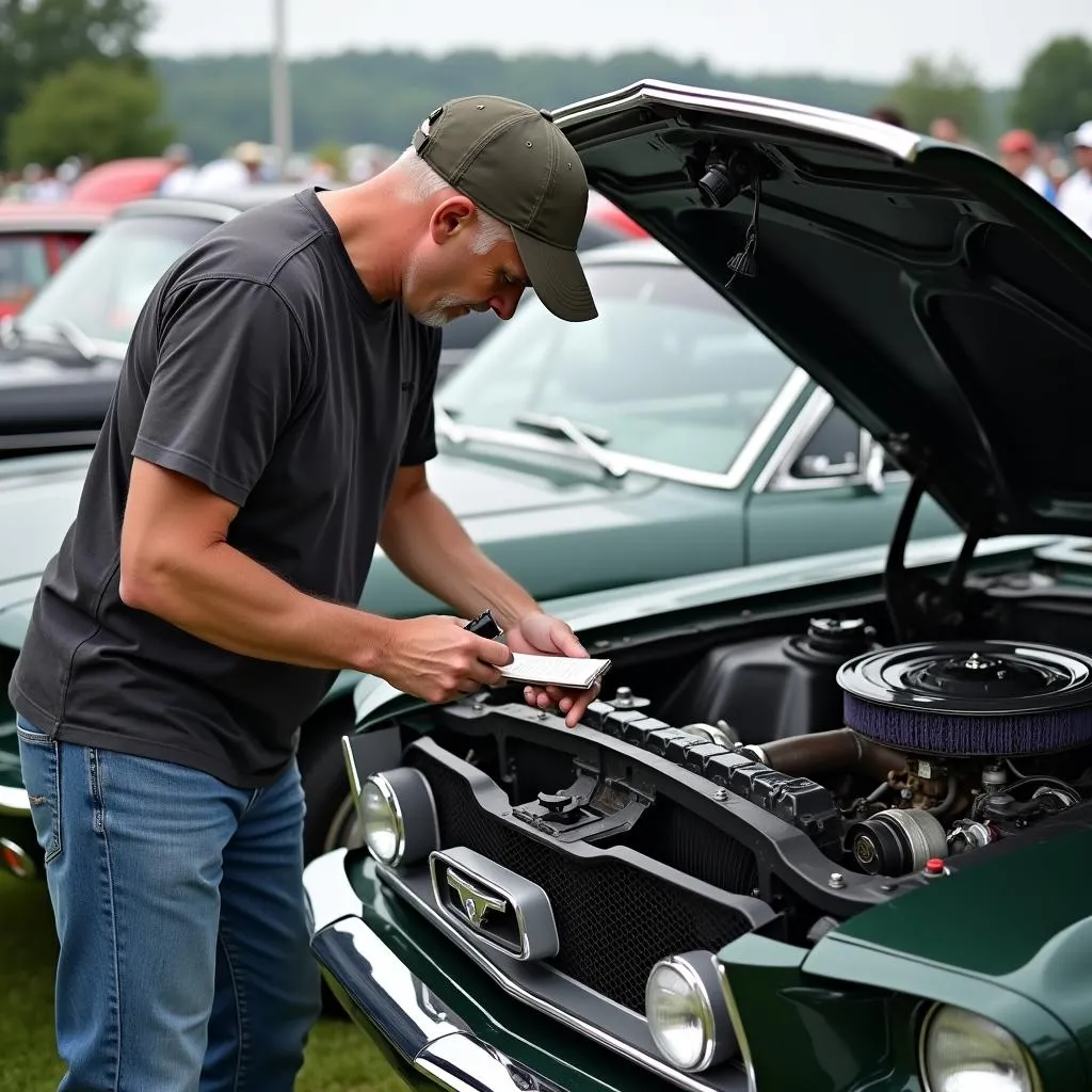 A potential buyer inspecting a car at an Elizabethtown KY car auction