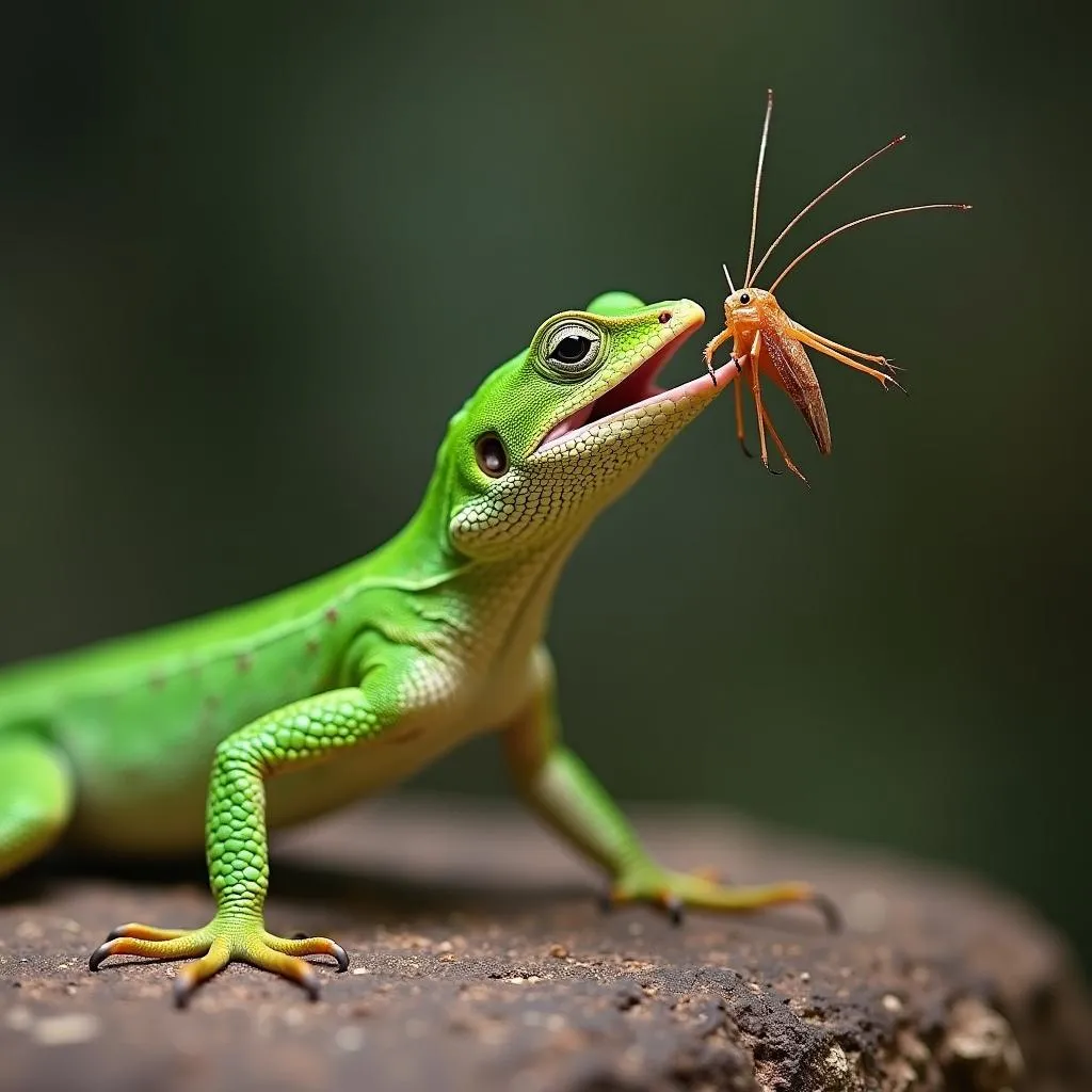 Emerald Swift Lizard Catching a Cricket