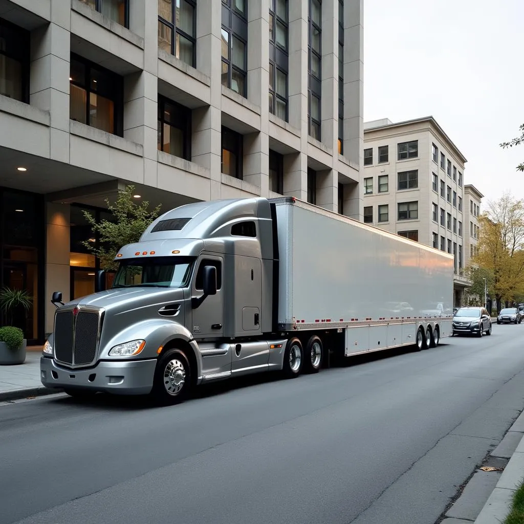 Enclosed car transport truck parked in Seattle