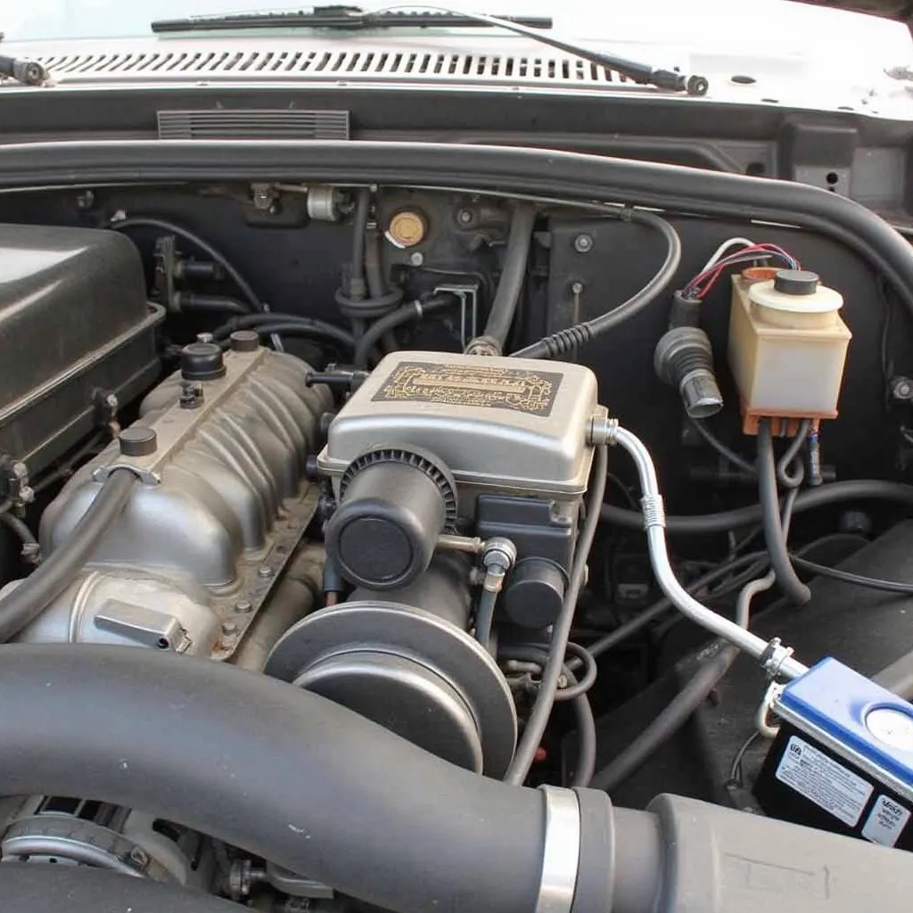 Engine bay of a 1989 Chevrolet truck