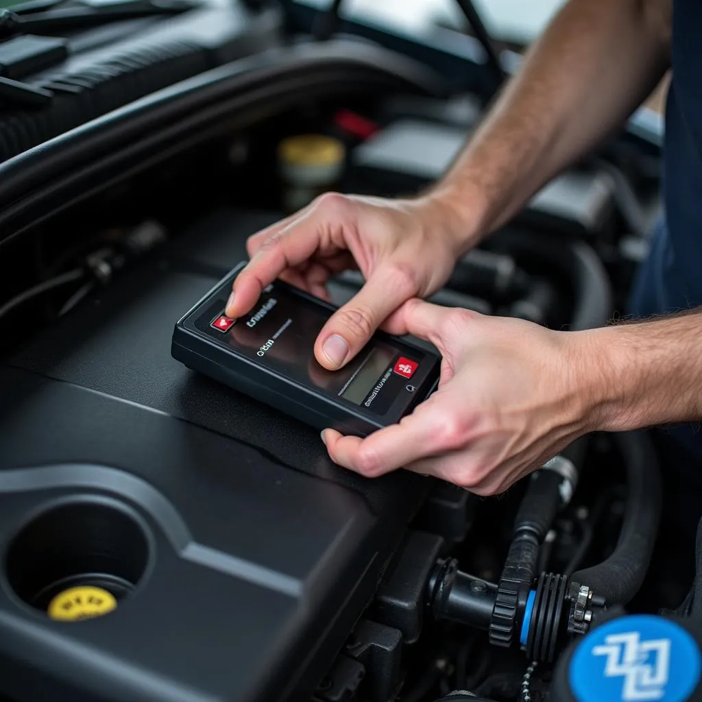 Inspecting a car engine bay