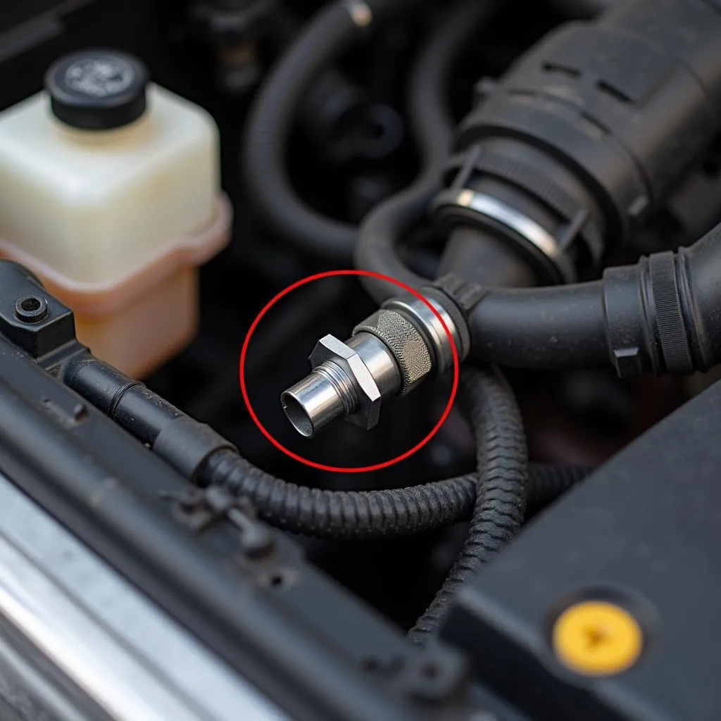 Car Engine with Highlighted ECT Sensor