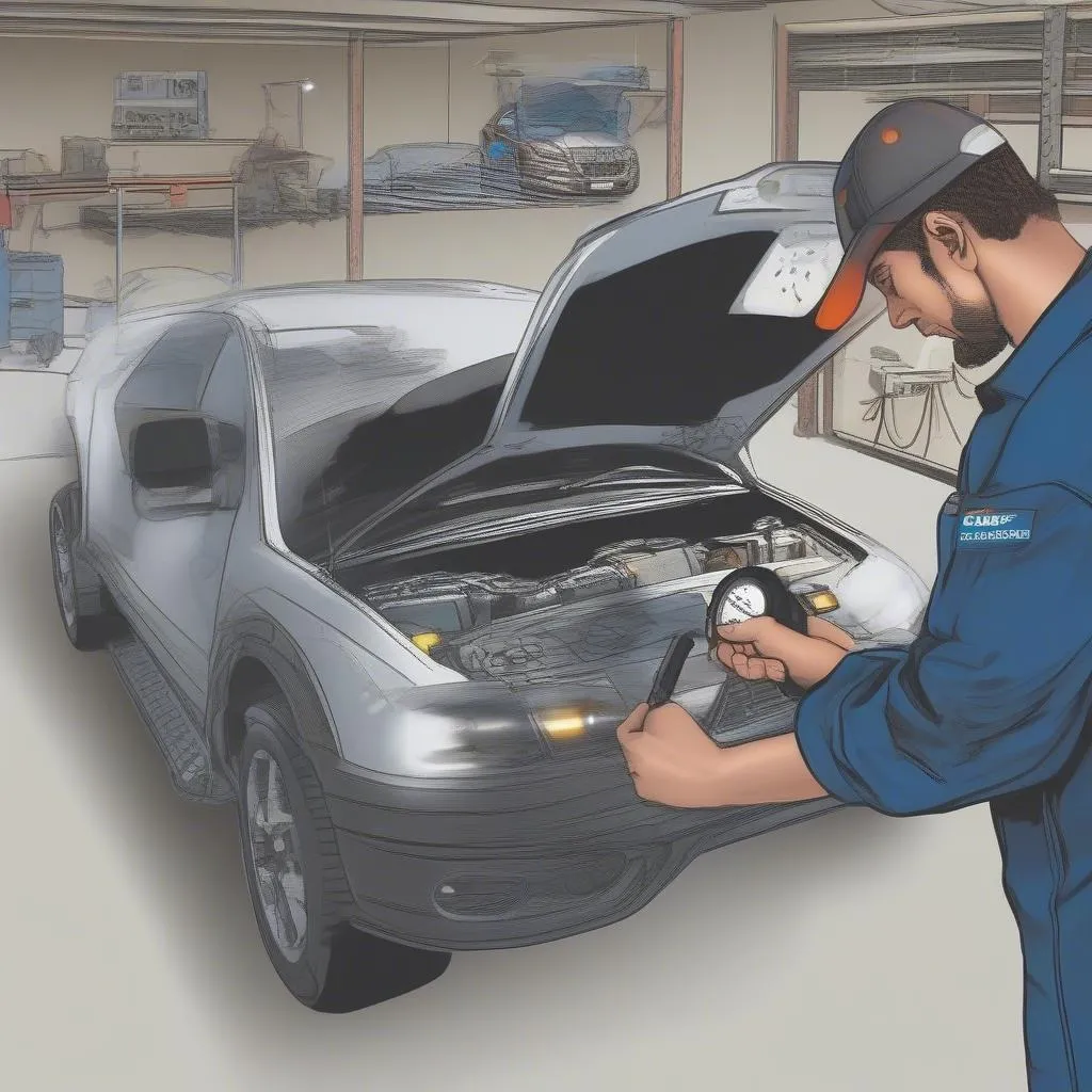 Mechanic diagnosing Equanox OBD code P0014