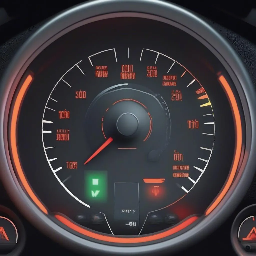 European car dashboard with warning lights illuminated