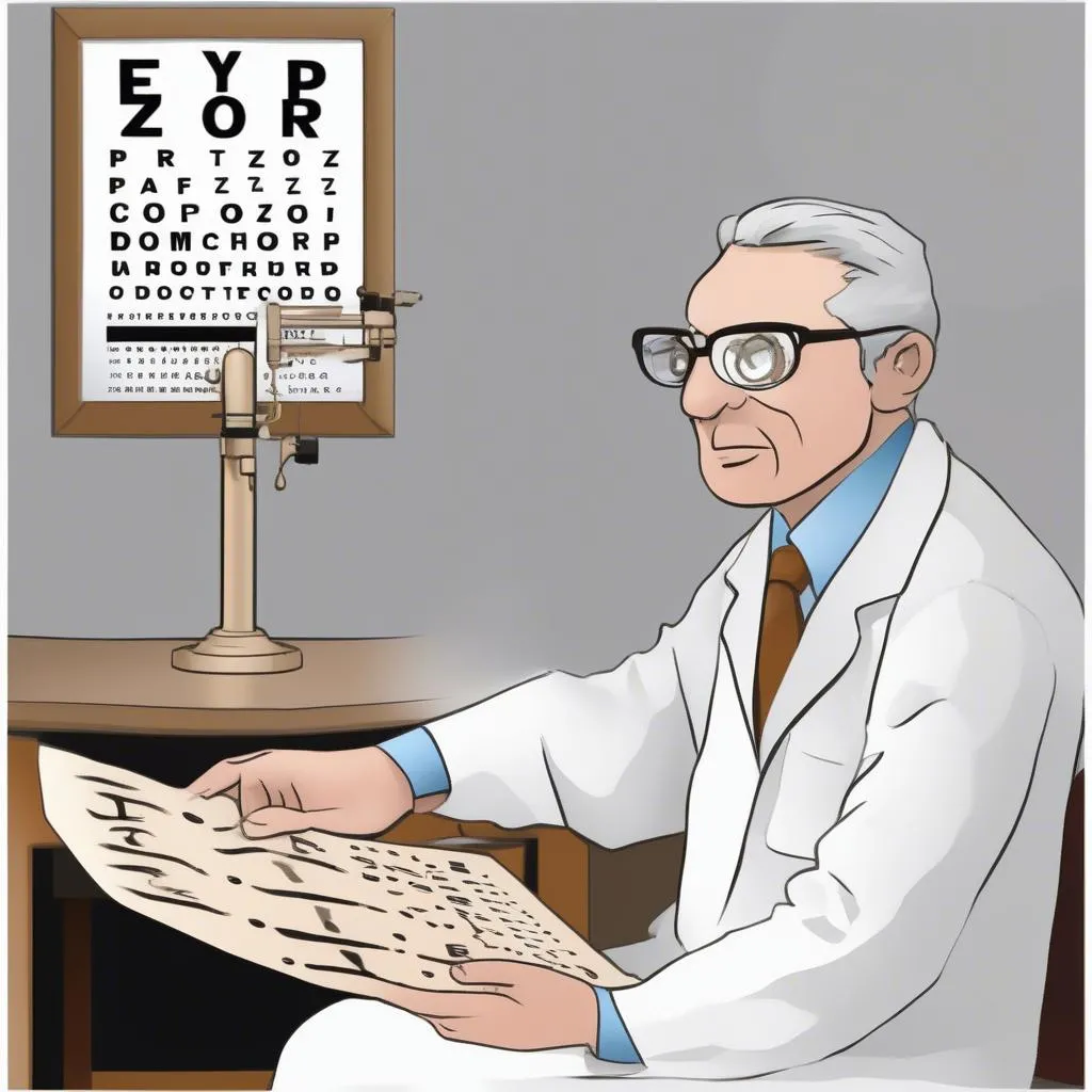 Eye doctor examining a patient with an eye chart