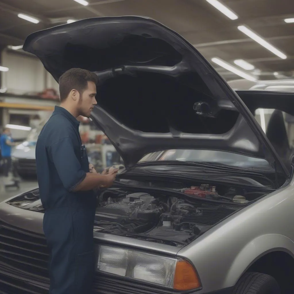 Mechanic explaining car repair